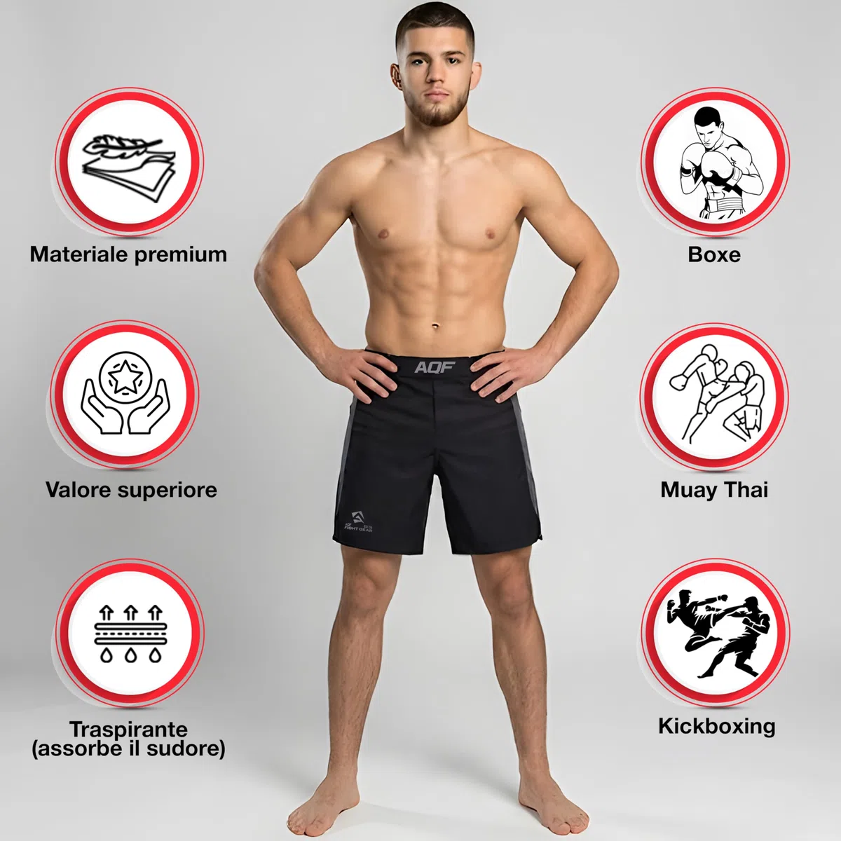 AQF Pantaloncini da Combattimento MMA UFC Cage Fighting Grappling Kick Boxing Gym Short 4-Way Stretch Moisture Wicking Training Shorts