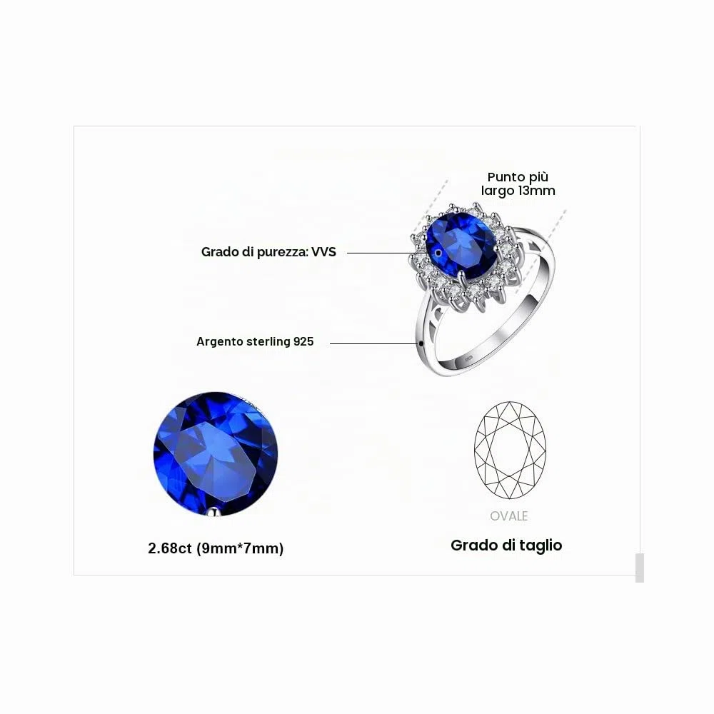 JewelryPalace Kate Middleton Anello Halo Donna Argento 925 Con Pietre Preziose Colorate, Princess Diana William Anelli Dorati in Oro Con Pietra Ovale, Fedina Zirconi Oro Rosa Set Gioielli