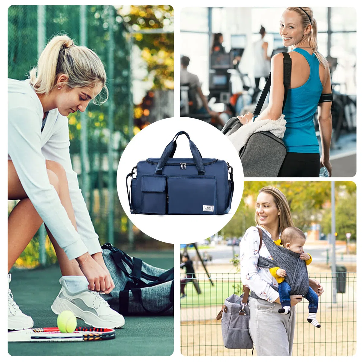 Borsone Palestra Borsone da Palestra Sportivo da Donna e Uomo con Scomparto per Scarpe, Borsone da Viaggio per il Fine Settimana, Borsone da Notte per Donna Blu