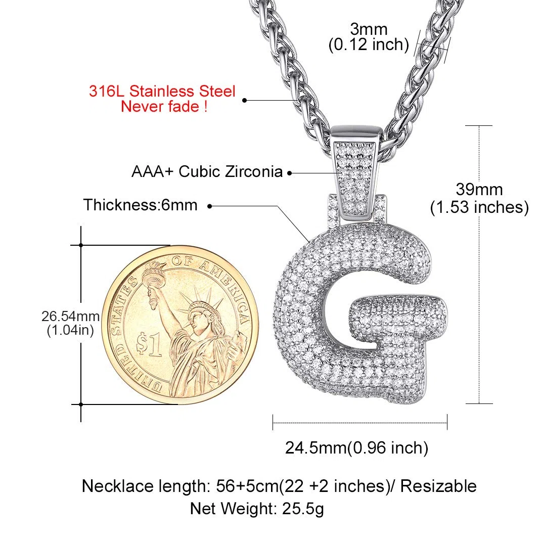 GoldChic Collana Lettera Bubble con Zirconia Cubica, Ciondolo Numero Iniziale In Oro Bling, Gioielli Hip Hop Per Uomo Donna, A-Z o Numero 0-9