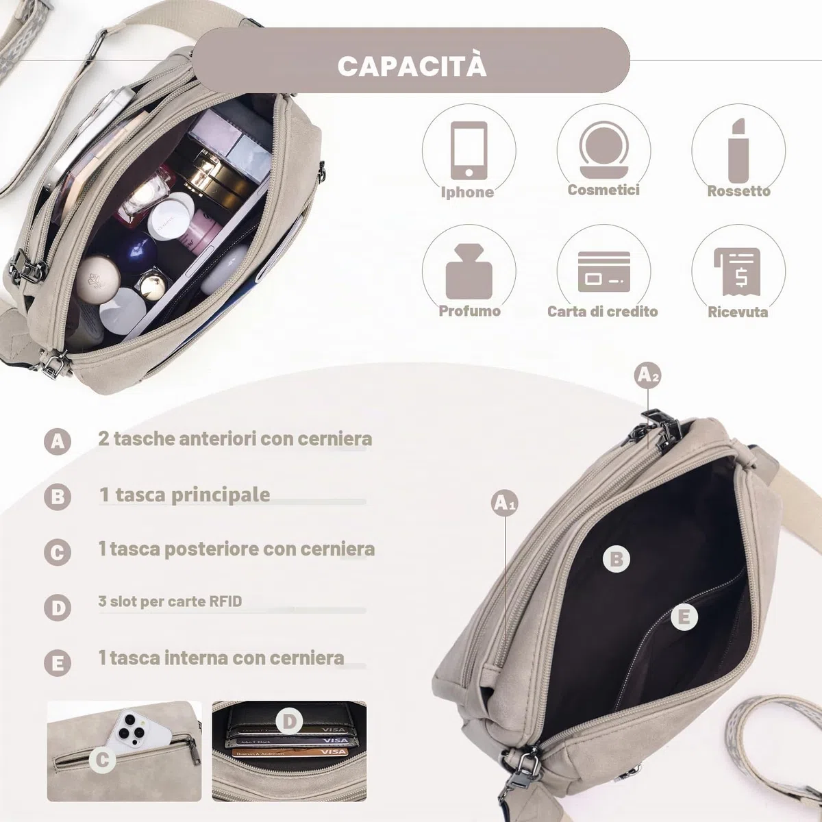 MUIIKOLA Borsa a tracolla da donna, borsa a tracolla da donna, in pelle, morbida e larga