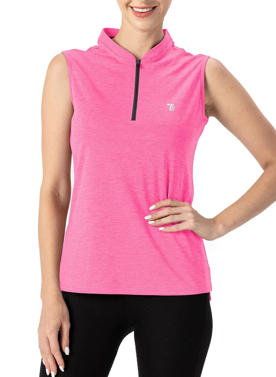 YSENTO Polo da golf da donna, senza maniche, traspirante, UPF 50+, con cerniera 1/4
