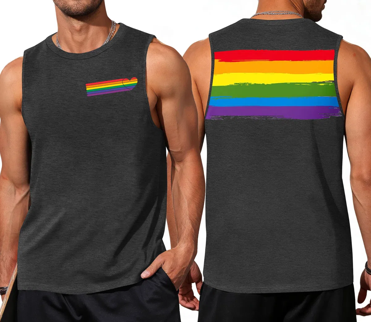 VVNTY Pride - Canotta da uomo con stampa arcobaleno, senza maniche, estiva, gay, LGBTQ Month