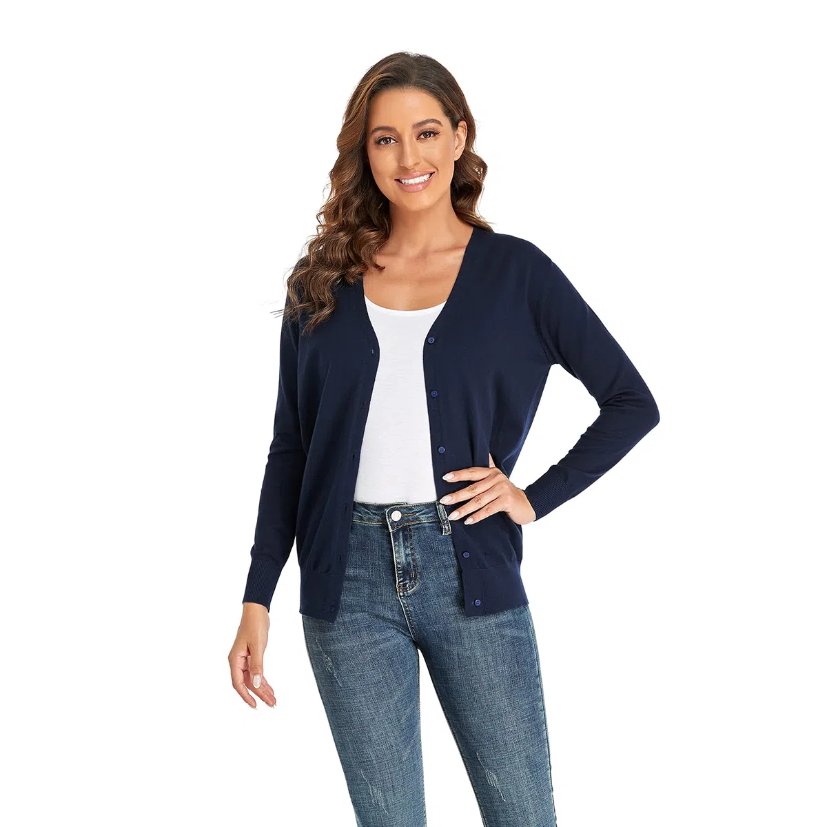 CUNYI Cardigan Donna Scollo a V Maglia con Bottoni Girocollo Classico Manica Lunga Giacca Cappotto Elegante