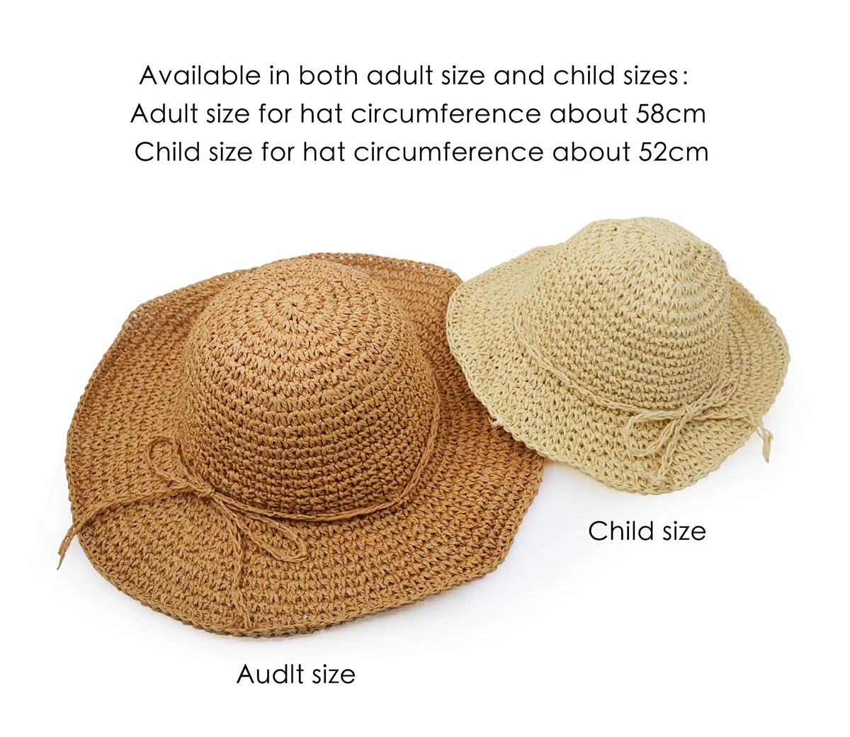 UltraKey Cappello di Paglia, Fatto a Mano Spiaggia Larga Cappello Pieghevole all'aperto Cappello da Spiaggia Copricapo per Adulti Bambini Uomo Donna