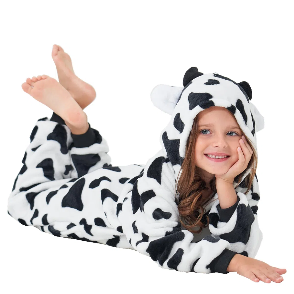 Pigiama invernale con cappuccio, unisex, con mucca, dinosauro, rana, koala, coniglietto, panda, tutina in morbido pile extra spesso