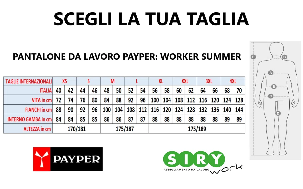 Pantaloni da Lavoro Unisex Estivo in Cotone Marca Payper Art. Worker Summer