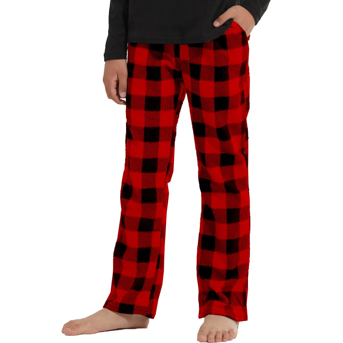 Confezione da 2 pantaloni pigiama in pile per bambine, motivo scozzese, morbidi, a quadri, con tasche, biancheria da notte