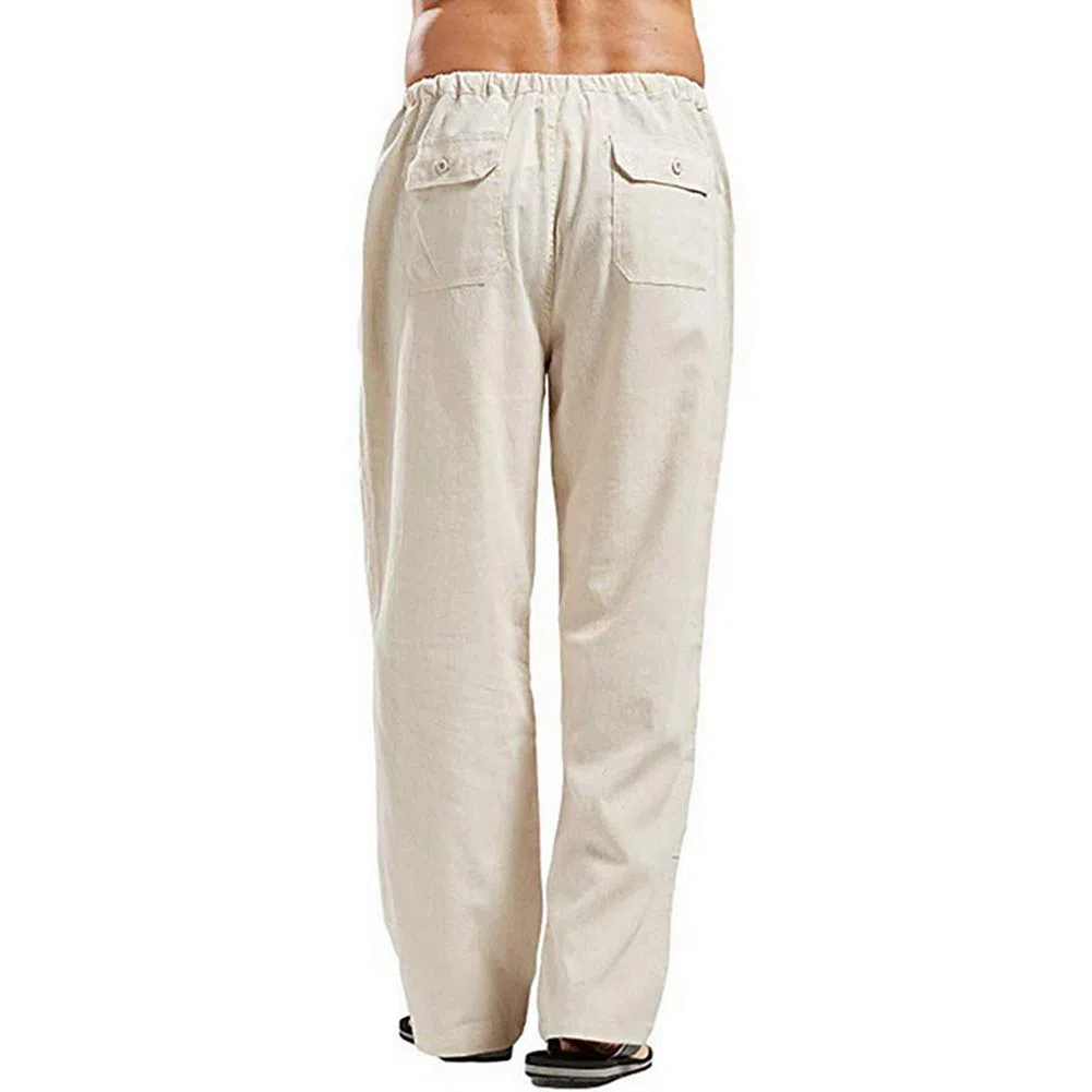 Vanvene - Pantaloni da uomo in lino, vestibilità ampia, casual, leggeri, con coulisse, da spiaggia e da yoga