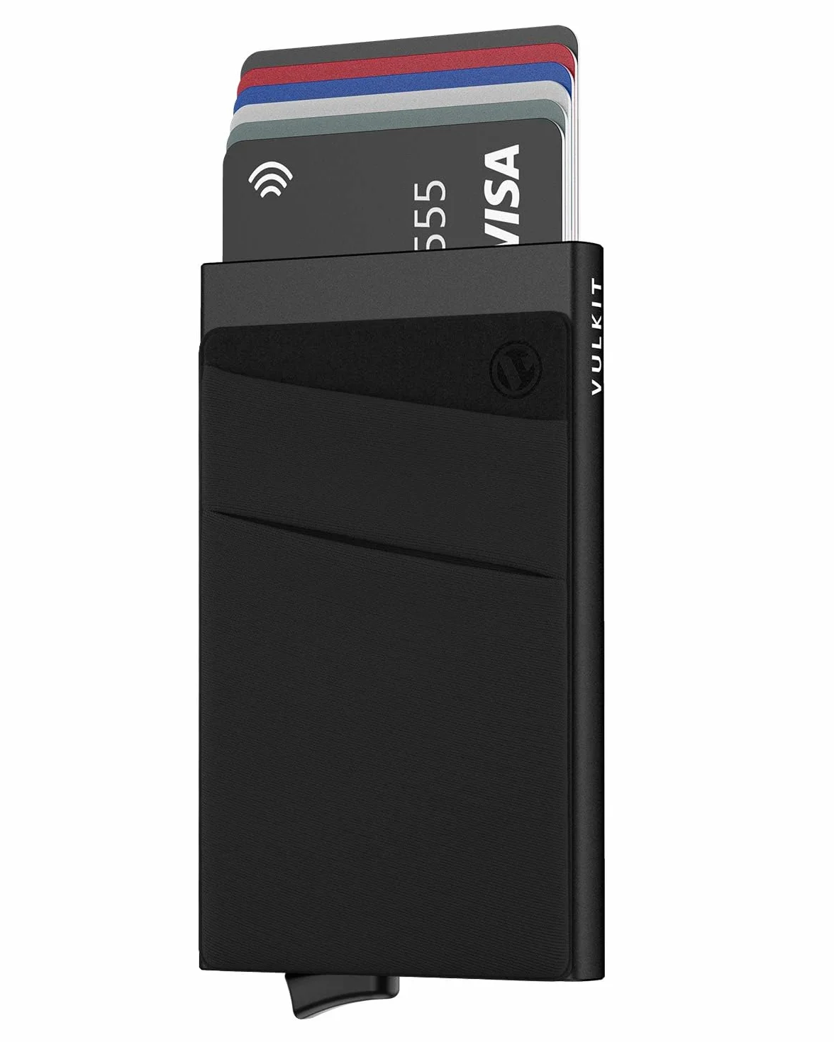 VULKIT Porta Carte di Credito Uomo o Donna Schermato RFID Pop-Up Portafoglio Uomo Slim Porta Tessere Metallo Rigido con Tasca Elastica