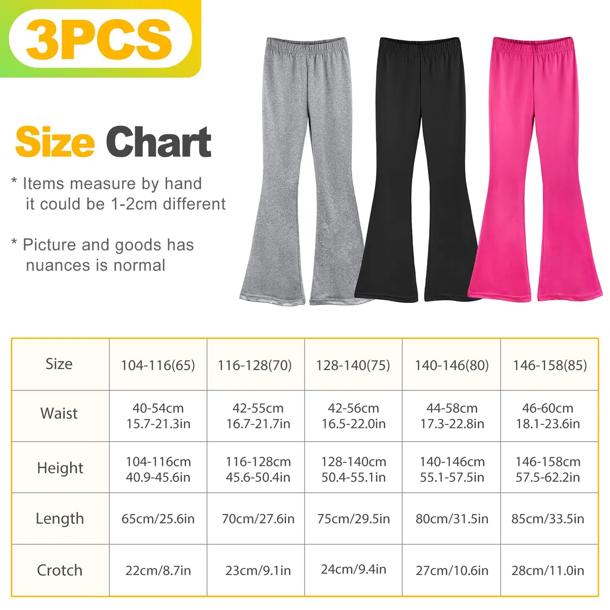 Confezione da 3 pantaloni da ragazza – Leggings eleganti per bambini, per scuola, danza e vita quotidiana, taglie 104-158
