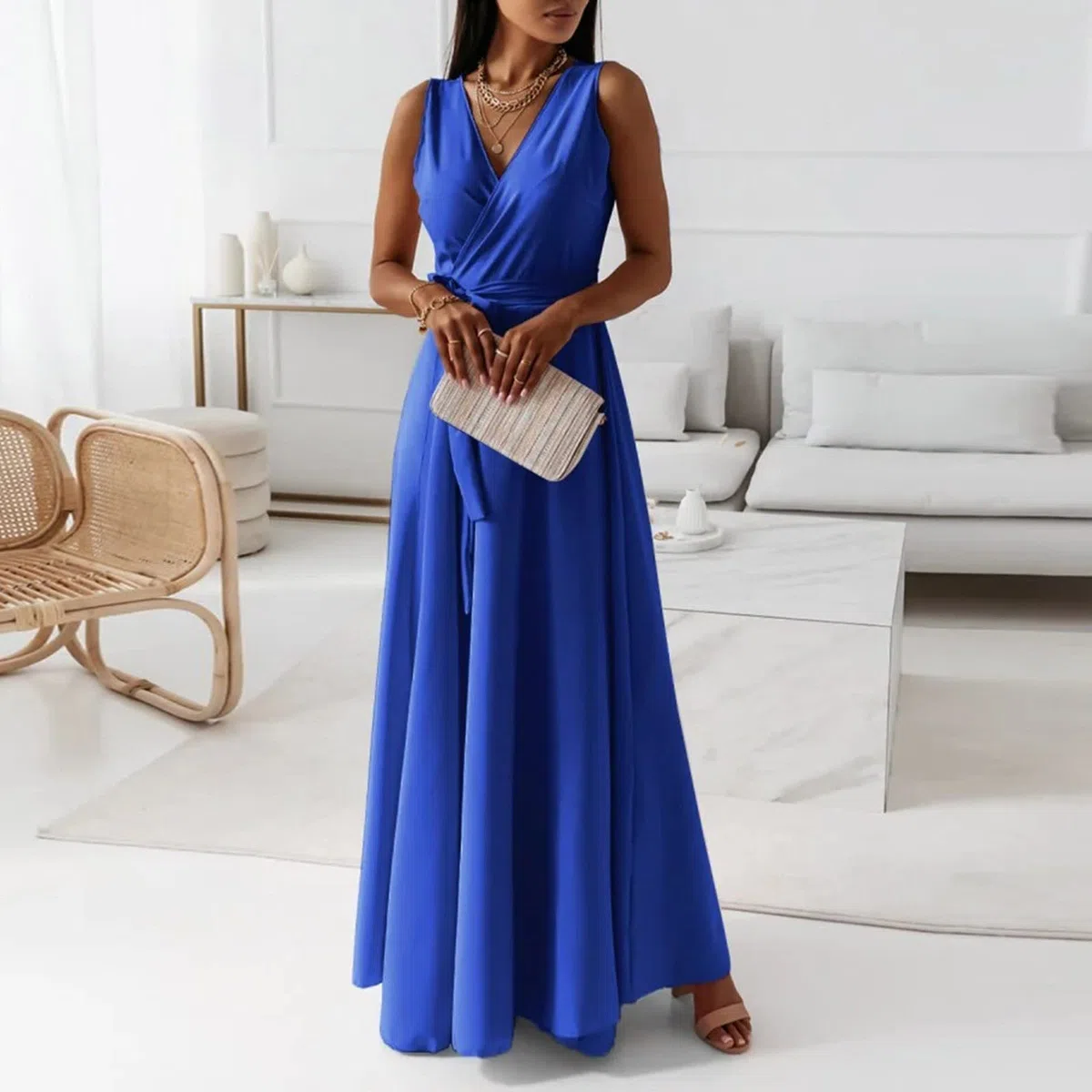 Vestito Donna Elegante Spaghetti Cerimonia Abito da Donna Eleganti da Sera Sposa Lunghi Ruffled Banchetto alla Moda Ballo Abiti Vintage Cocktail Party Vestito Donna Elegante Casual