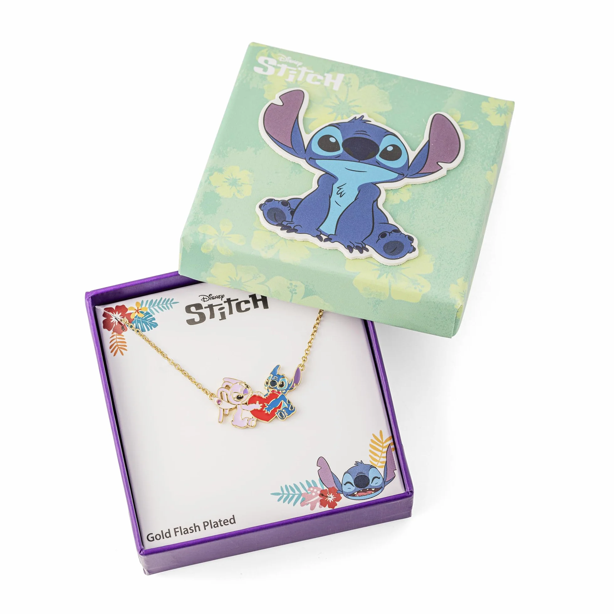 Disney Collana con ciondolo a forma di cuore placcato in oro di Stitch & Angel per ragazze