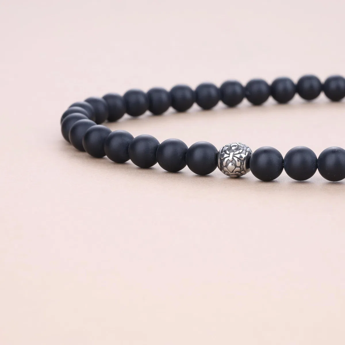 GAVU Collana Fleur de Lis da Uomo con Perle di Pietre Naturali e Cristalli, Collana Uomo Perline Pietre Dure, Ematite, Occhio di Tigre, Ossidiana, Pietra Lavica, Onice