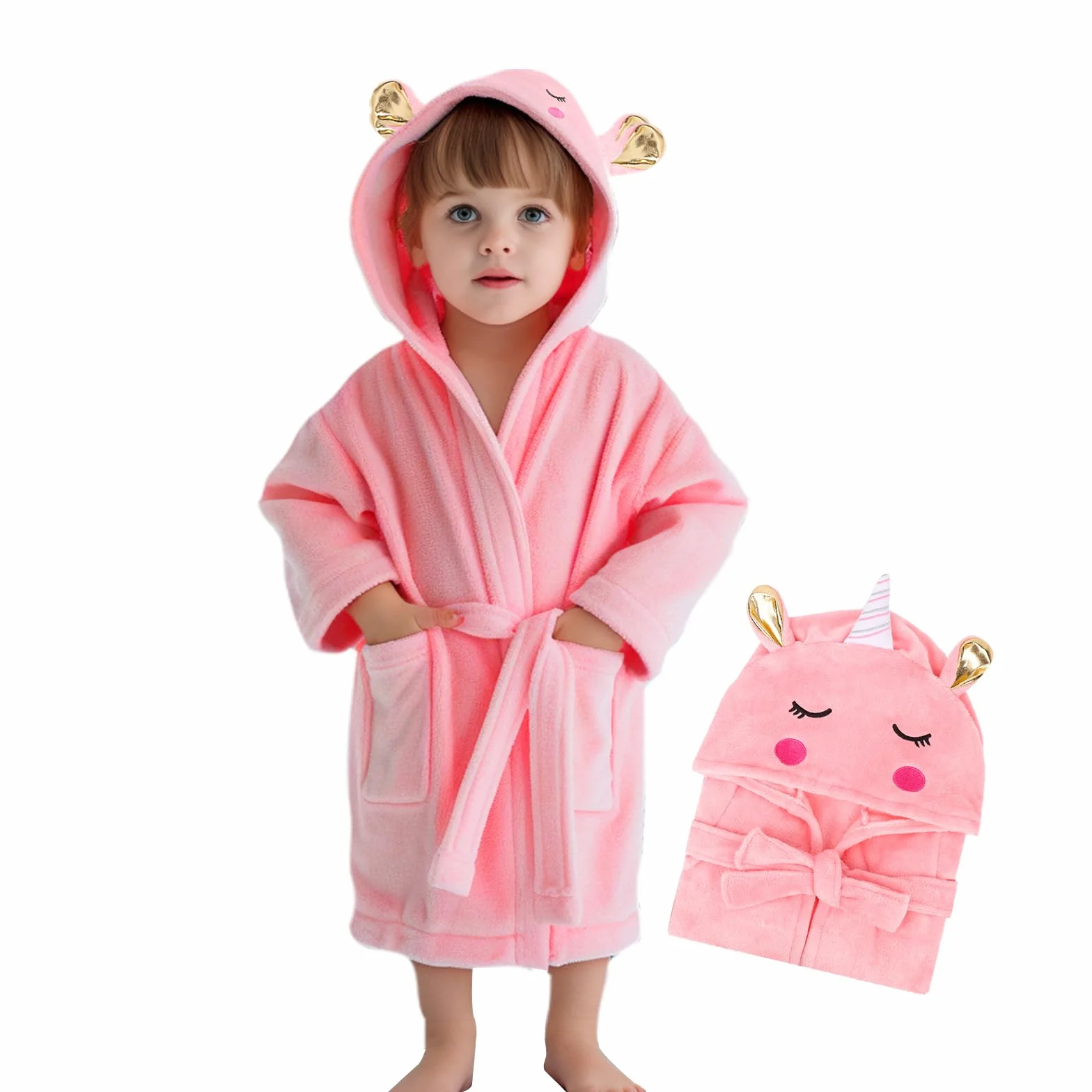 WYTbaby Accappatoio Per Bambini Flanella Accappatoio Neonato Con Cappuccio, Vestaglia Bambina Pile Morbido Super Assorbente Accappatoio Bimbo Elementi Animalier Per Bambino Bambina