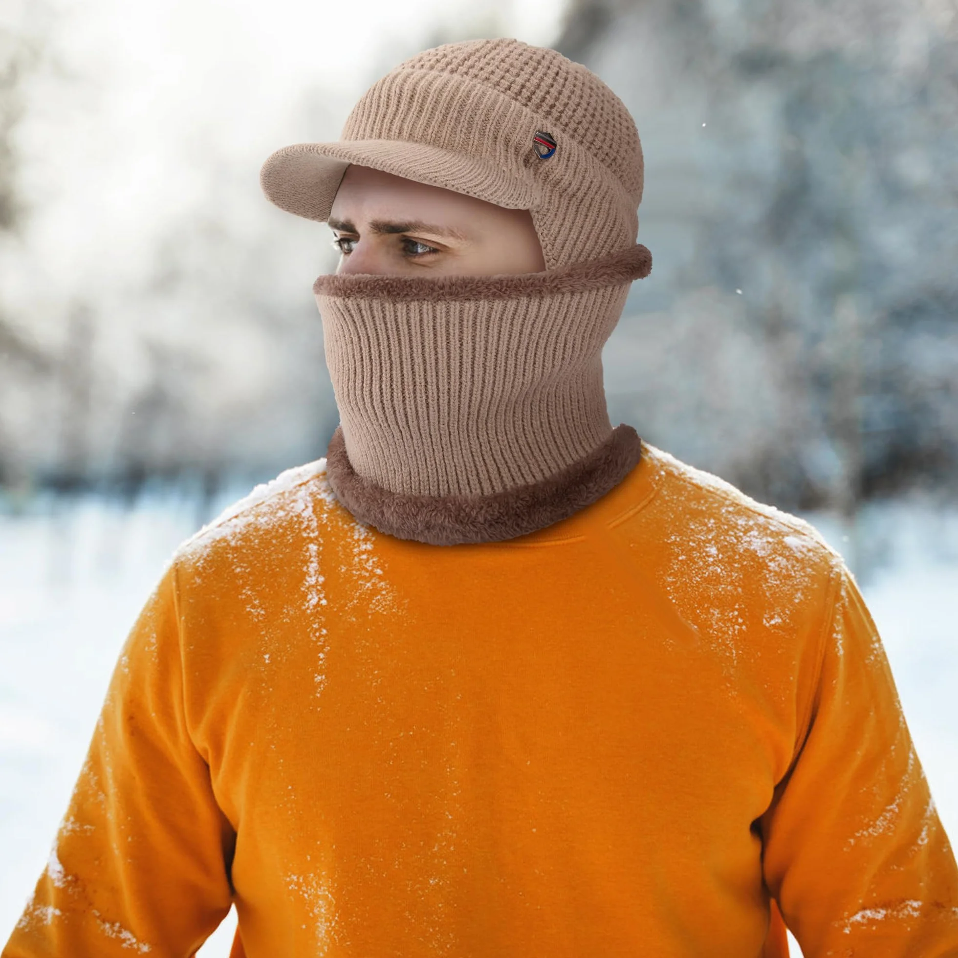 Cappello Invernale e Scaldacollo Uomo Cappello in Maglia Sciarpa con Tesa Morbido Foderato per attività All'Aperto