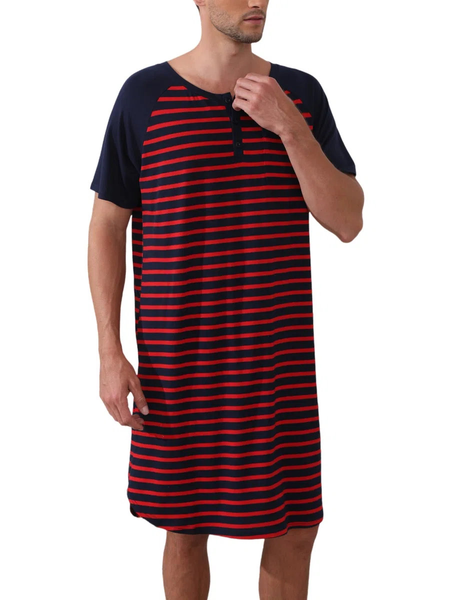 Enjoyoself Maglie Pigiama Maniche Corte Camicie da Pigiama da Uomo in Cotone per Primavera Autunno