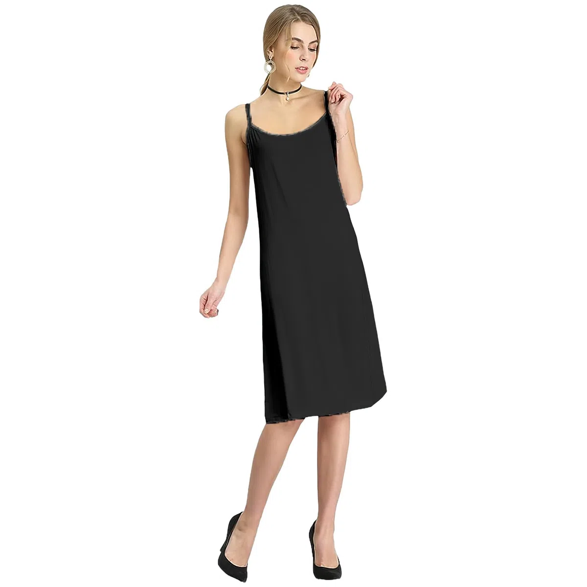 Donna Taglie Forti Abito Sottoveste Lunga con Spalline Sottili Camicia da Notte Elegante Senza Maniche (S-5XL)
