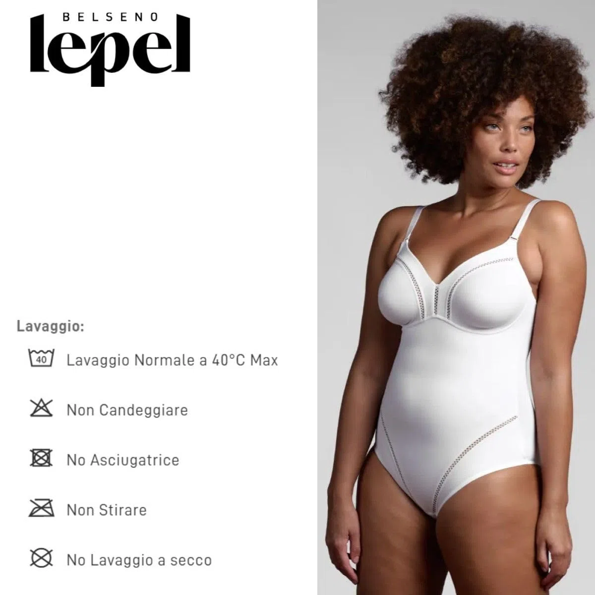 Lepel Body Contenitivo Liscio Senza Ferretto in Microfibra Elastico con Coppa C Preformata con Elegante Motivo Decorativo Dafne