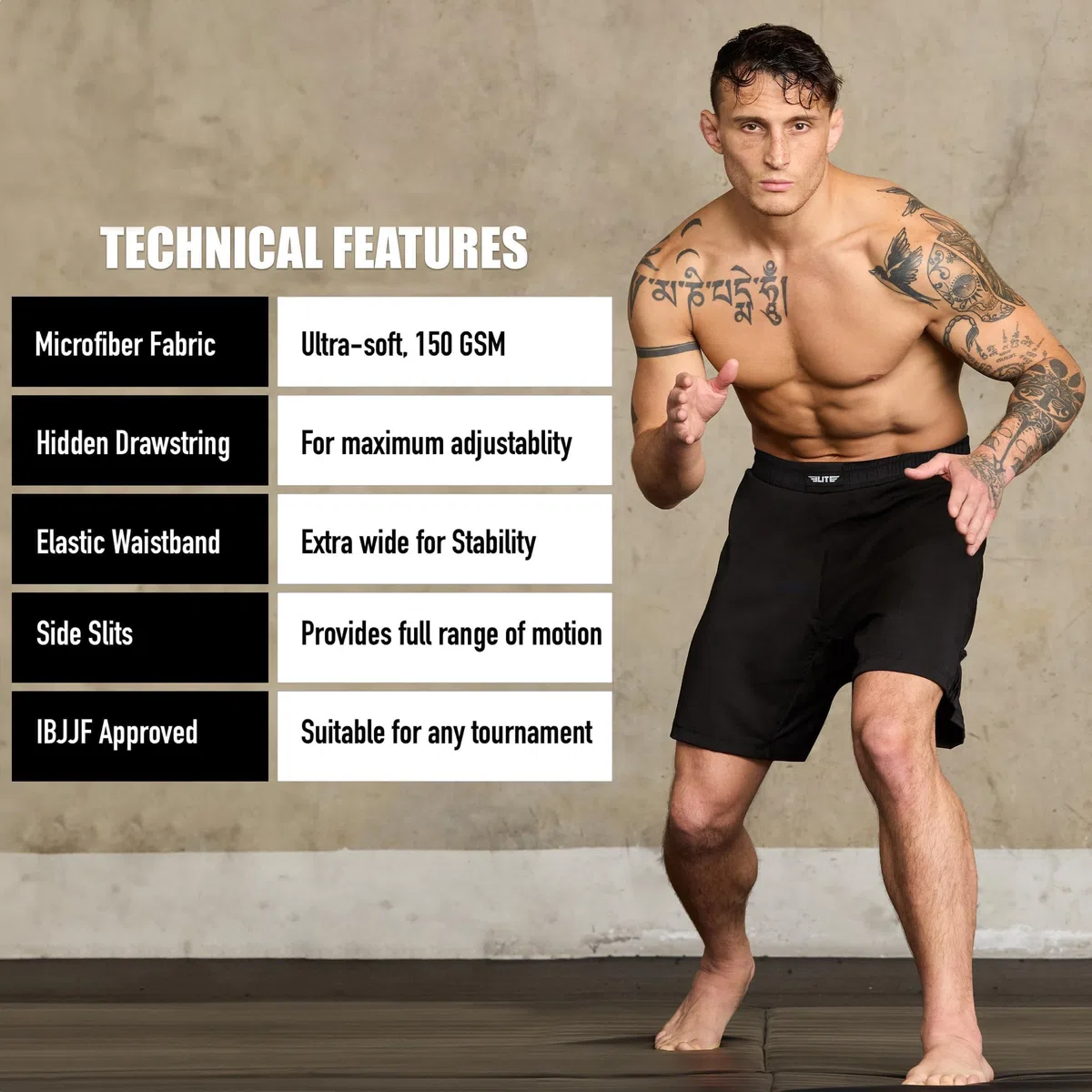 Black Jack - Pantaloncini da Combattimento MMA da Uomo, per Arti Marziali, Jiu Jitsu Brasiliano Senza Kimono, Grappling