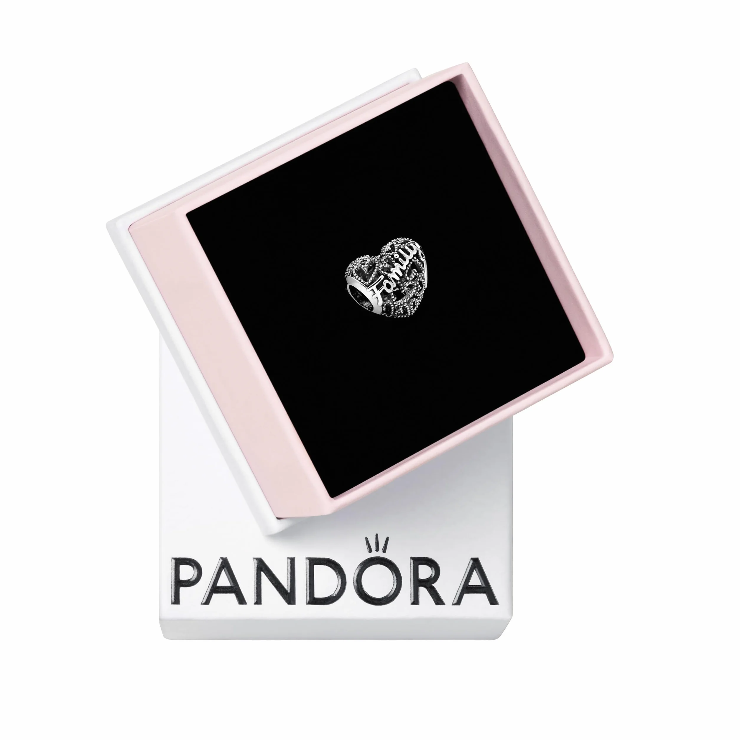 PANDORA - Catena di sicurezza e charm cuore con scritta Family