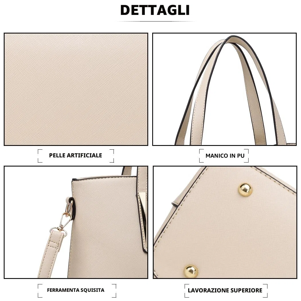 Miss Lulu Borsa Università Donna Nero Grande, Borsa a Mano 2/3/4 Set Tote Bag Impermeabile PU Pelle,Borse a Spalla Tracolla Donne per Shopping Scuola Viaggio