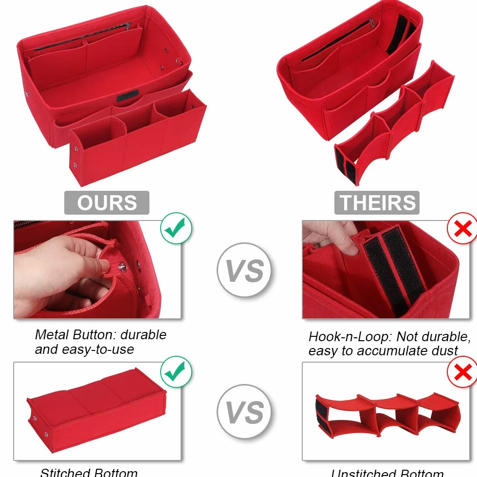 Feltro Organizer Borsa Donna, Borsa per Organizzatore con Borsa Rimovibile Interno (Rosso,L)