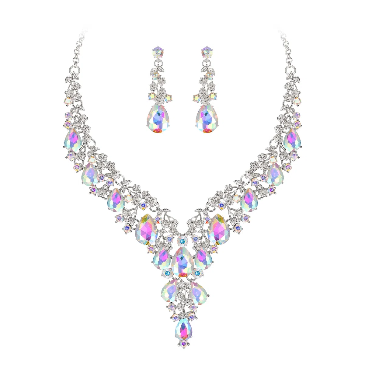 Matrimonio Sposa Jewellery Set Goccia Strass Cluster Statement Collana Orecchini Pendenti Bigiotteria per Donne