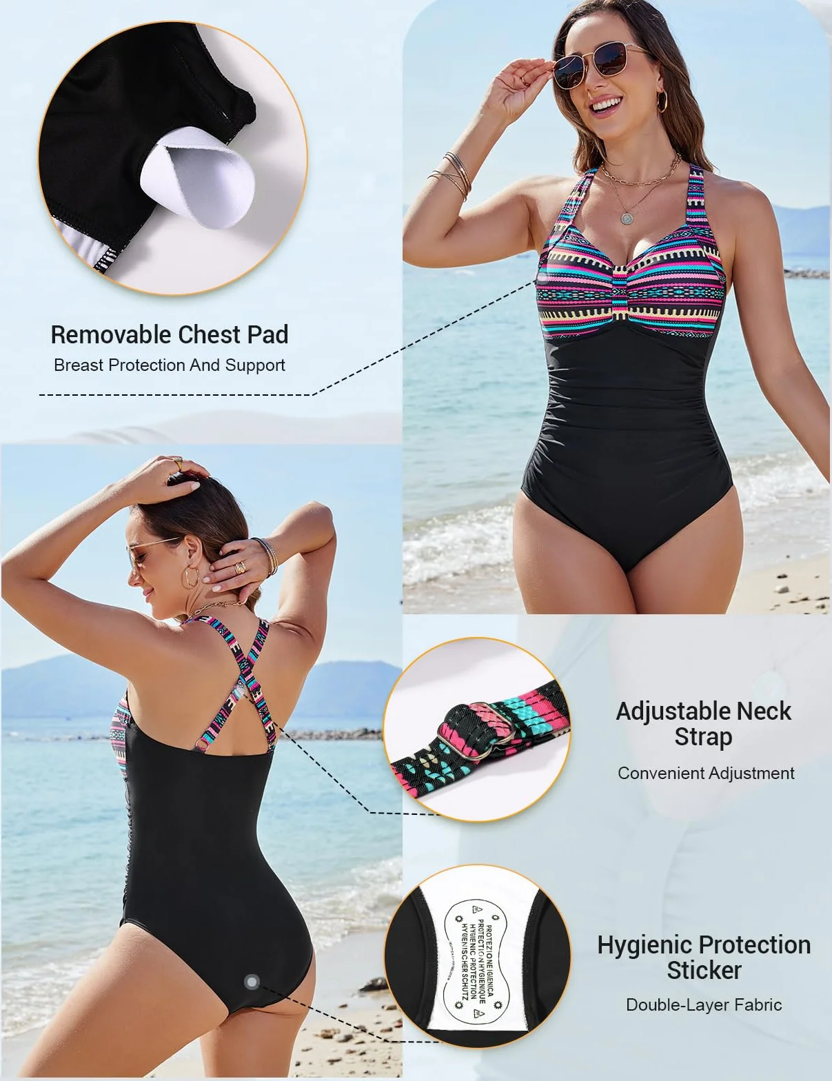 Costume da Bagno Donna Intero Costumi per Taglie Forti Contenitivo Curvy Piscina Mare Modellare Controllo della Pancia Monokini Push Up Vintage