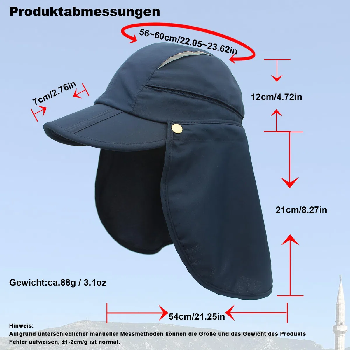 Cappello con protezione per il collo staccabile multiuso estivo cappello da sole protezione solare traspirante asciugatura rapida protezione UV