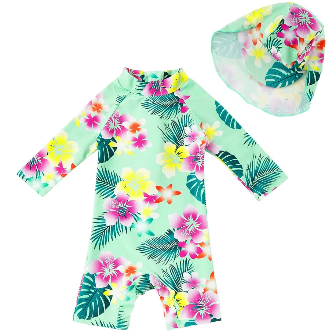 upandfast Costume da Bagno Intero per Neonate con Cerniera e Cappello da Sole UPF 50+