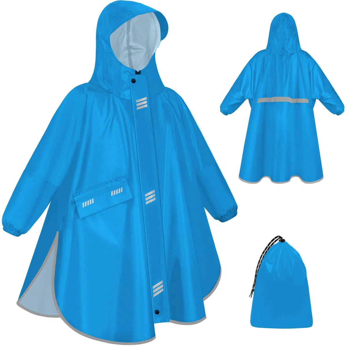 Poncho Antipioggia Bambino Leggero Mantella Antipioggia Impermeabile Con Cappello Tesa Strisce Riflettenti Unisex Poncho Antipioggia Riutilizzabile Giacche Pioggia con Tasca Ragazze Ragazzi