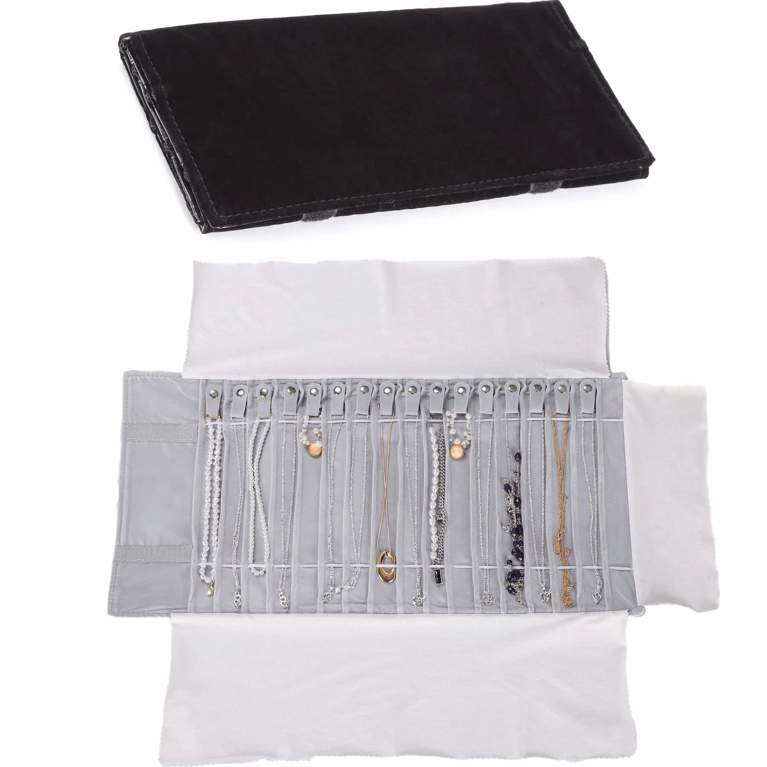 Borsa a Rullo per Organizer per Gioielli, Rotolo Pieghevole per Gioielliere Grande Capacità e Pratico Portatile,per Più Collane, Braccialetti,Grigio,Flannel