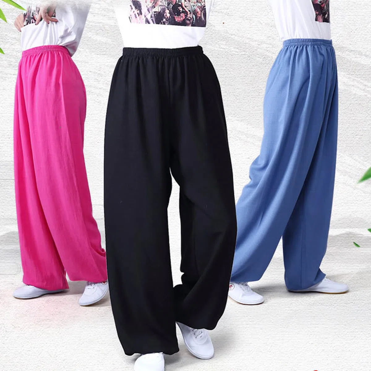 Pantaloni di Arti Marziali di Cotone E Lino Donne Uomini Traspiranti Kung Fu Pantaloni da Vestiti Tai Chi per Chun di Ala da Yoga con Tasche(Size:XL,Color:C)