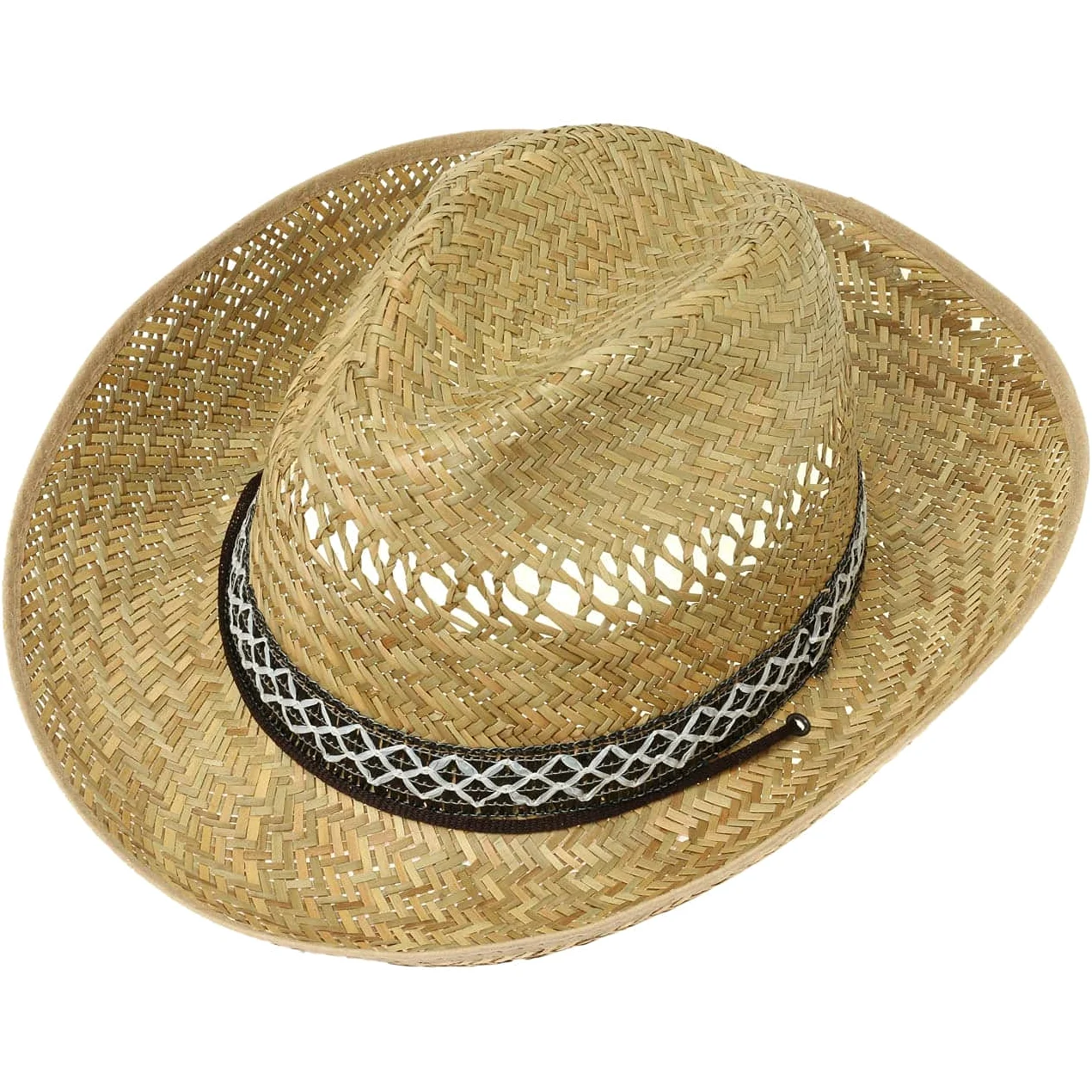 LIPODO Texas Cappello di Paglia Cowboy con sottogola Fascia Decorativa Made in Italy Unisex Primavera Estate