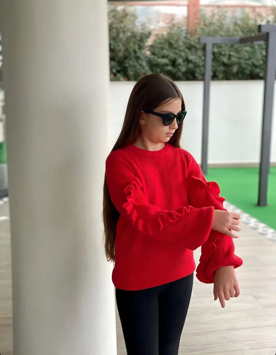 Arshiner Ragazze Maglione Maniche a Lanterna Bambini Caldo Lavorato Collo Rotondo Casual Autunno Inverno Manica Lunga per Ragazza 7-14 Anni