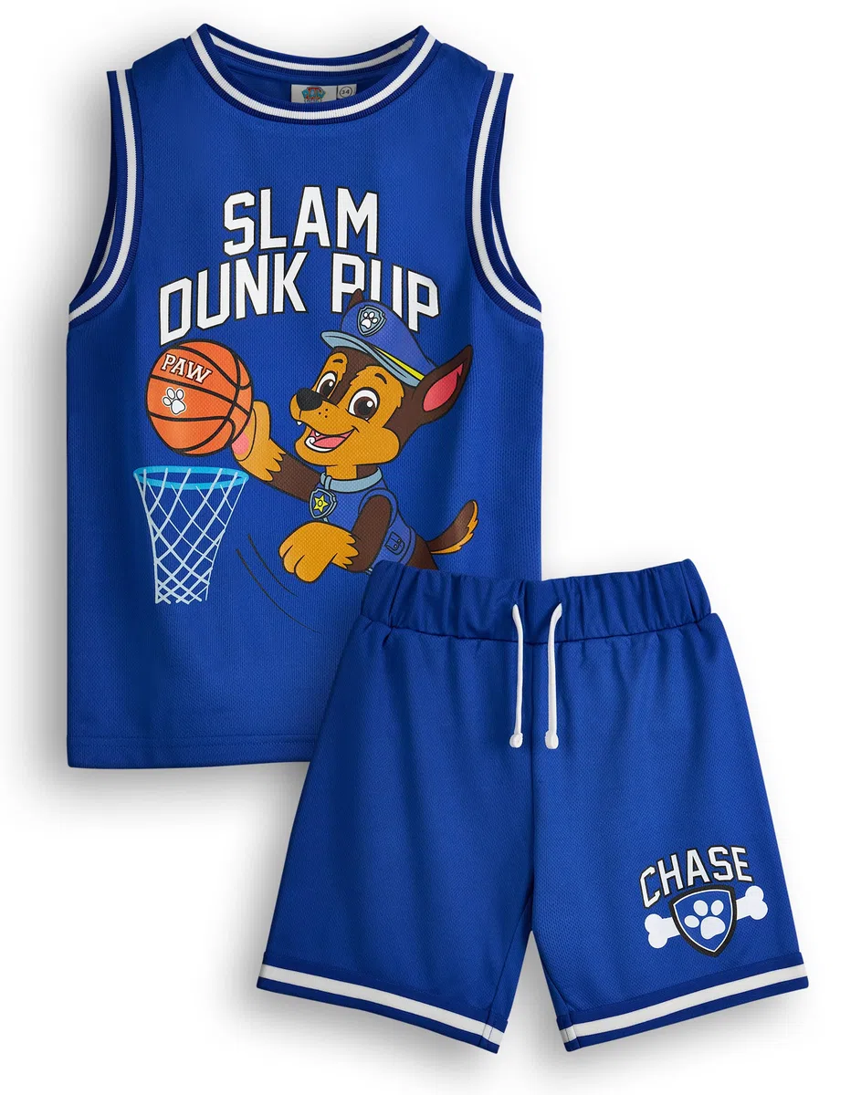 Paw Patrol Ragazzi Set di maglie e pantaloncini da basket | Outfit sportivo a due pezzi Slam Dunk Pup per bambini | Pacchetto di corrispondenza per bambini