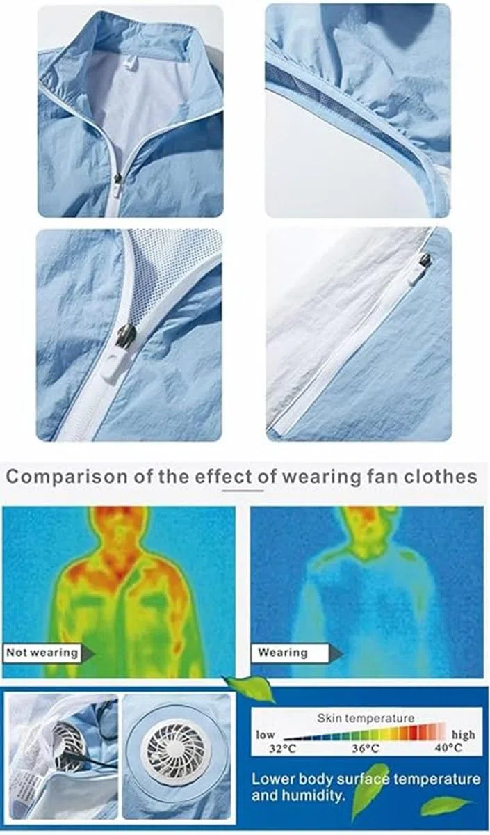 Generico Gestro di Raffreddamento con 2 Ventilatori, Abiti con Aria Condizionata Estiva, Giubbotto di Rinfrescante, Protezione Del Sole Traspirante