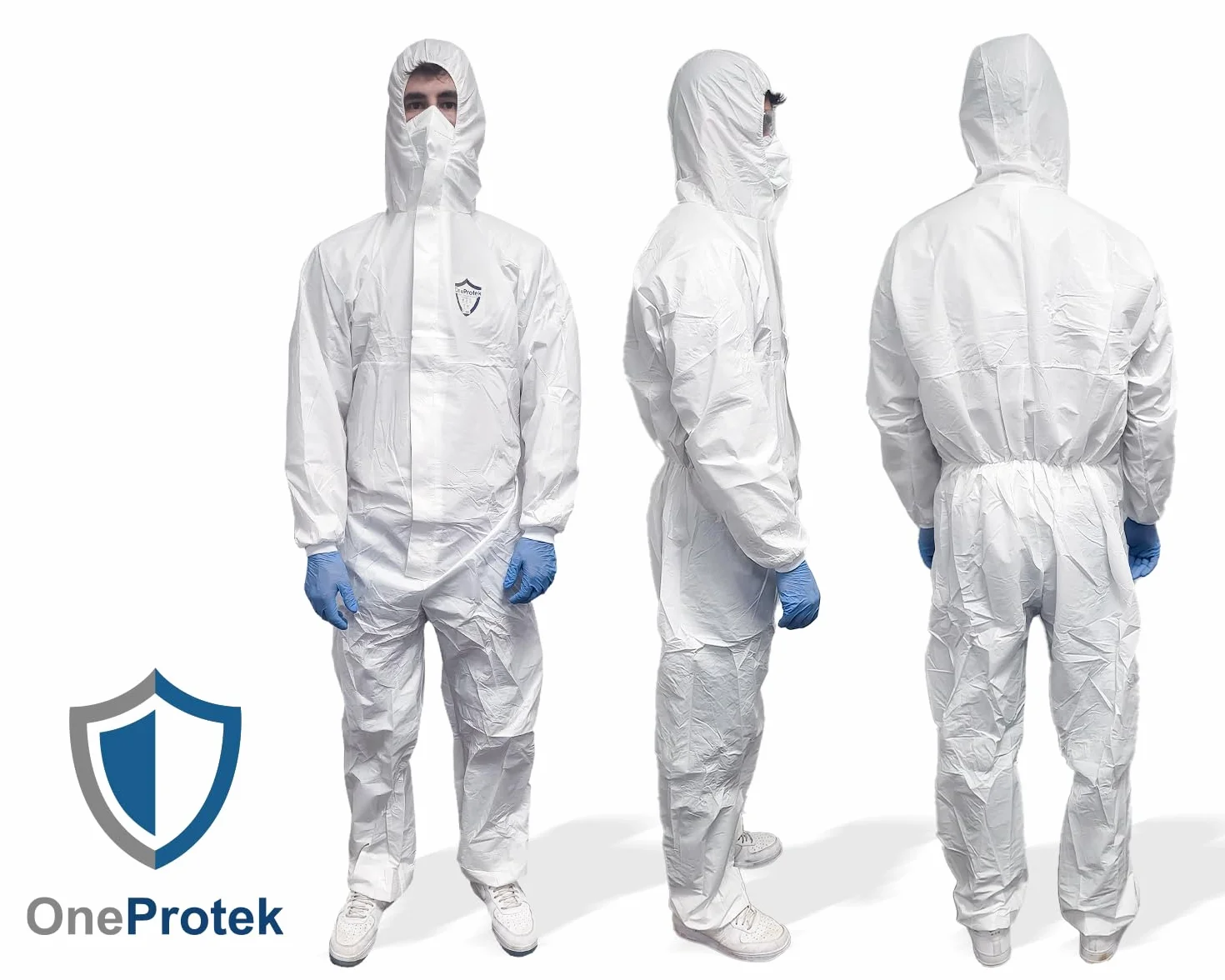 Tuta protettiva usa e getta, tipo 5-B/6-B, protezione chimica, biologica, fai da te, pittura, chiusura lampo con patta - L, bianco (1 pezzo), bianco, L