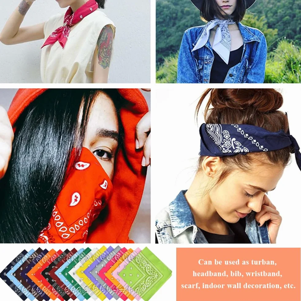 BUYGOO Bandana per Capelli 20PZ Bandane Multicolori per Cappelli Bandana Multiuso per Collo, Testa, Sciarpa Fazzoletti da Taschino Fibra Poliestere Disegno Paisley Unisex Multicolore Turbante Hip Hop