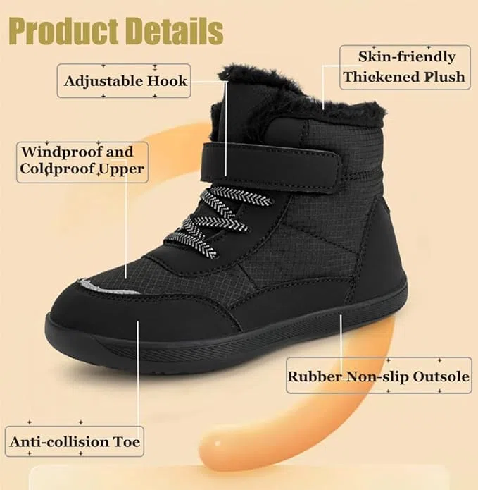 Bambini Barefoot Stivali Invernali con Imbottitura Calda,Bambini Scarpe da Escursione Comode&Antiscivolo,Mid Trekking Shoes Outdoor Unisex-Bambini e Ragazzi Gr.25-36 EU