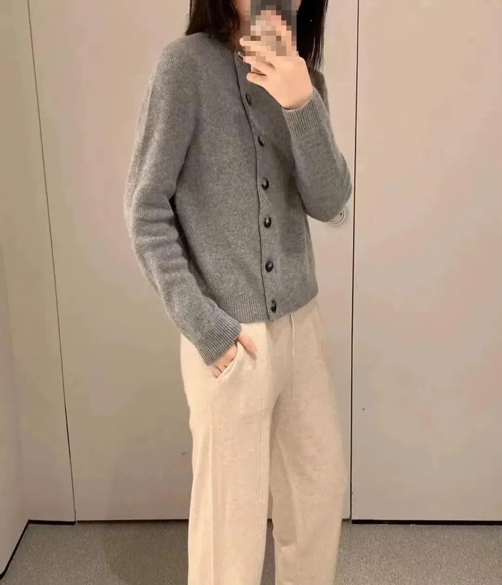 Alloaone Cardigan Girocollo da Donna Maglione in Cashmere Cardigan Invernale A Maniche Lunghe
