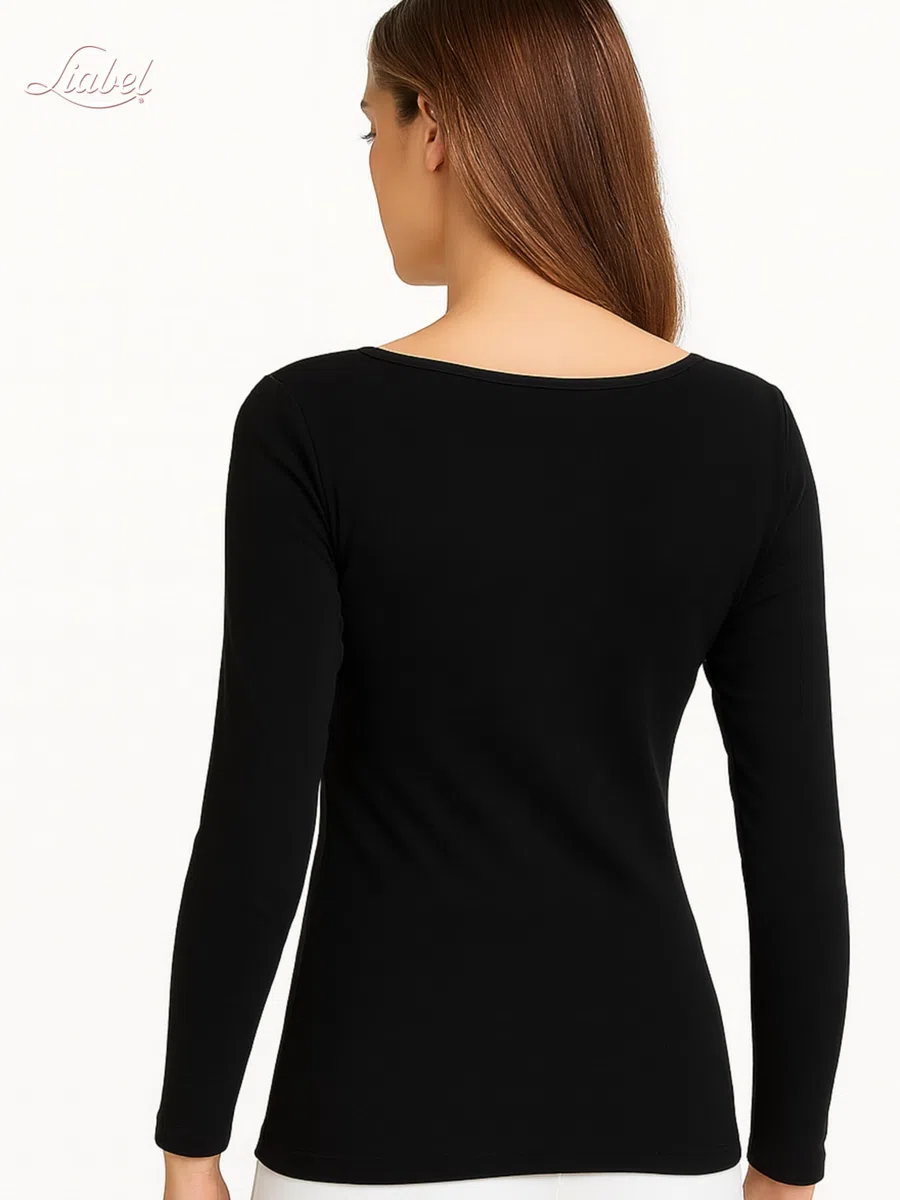 Liabel Maglia Caldo Cotone Donna (Confezione da 2) - Maglie Donna Invernali Manica Lunga o Corta Sottogiacca Bianco o Nero S-XL