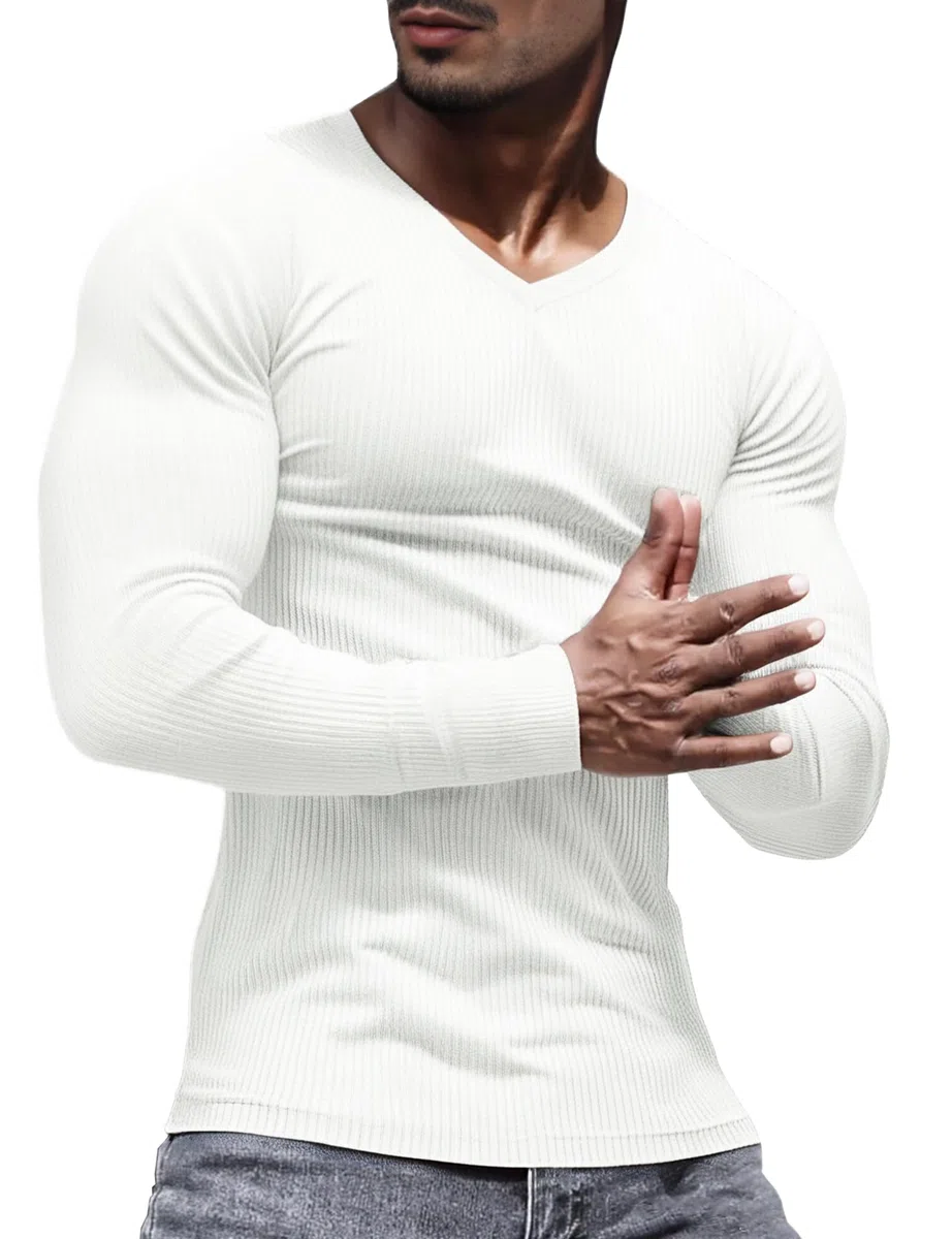 Lehmanlin Maglie Termiche da Uomo a Maniche Lunghe,Intimo Termico Uomo,Maglietta Basica con Scollo a V per Autunno e Inverno, Maglia Termica a Doppia Maglia