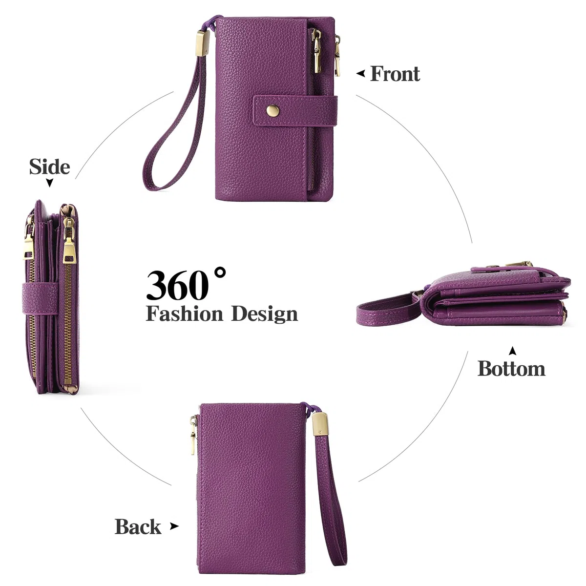 SENDEFN Portafoglio Medio Donna in Pelle con Blocco RFID, Portamonete con Slot per Carte, Scomparto per Monete e Tracolla Staccabile