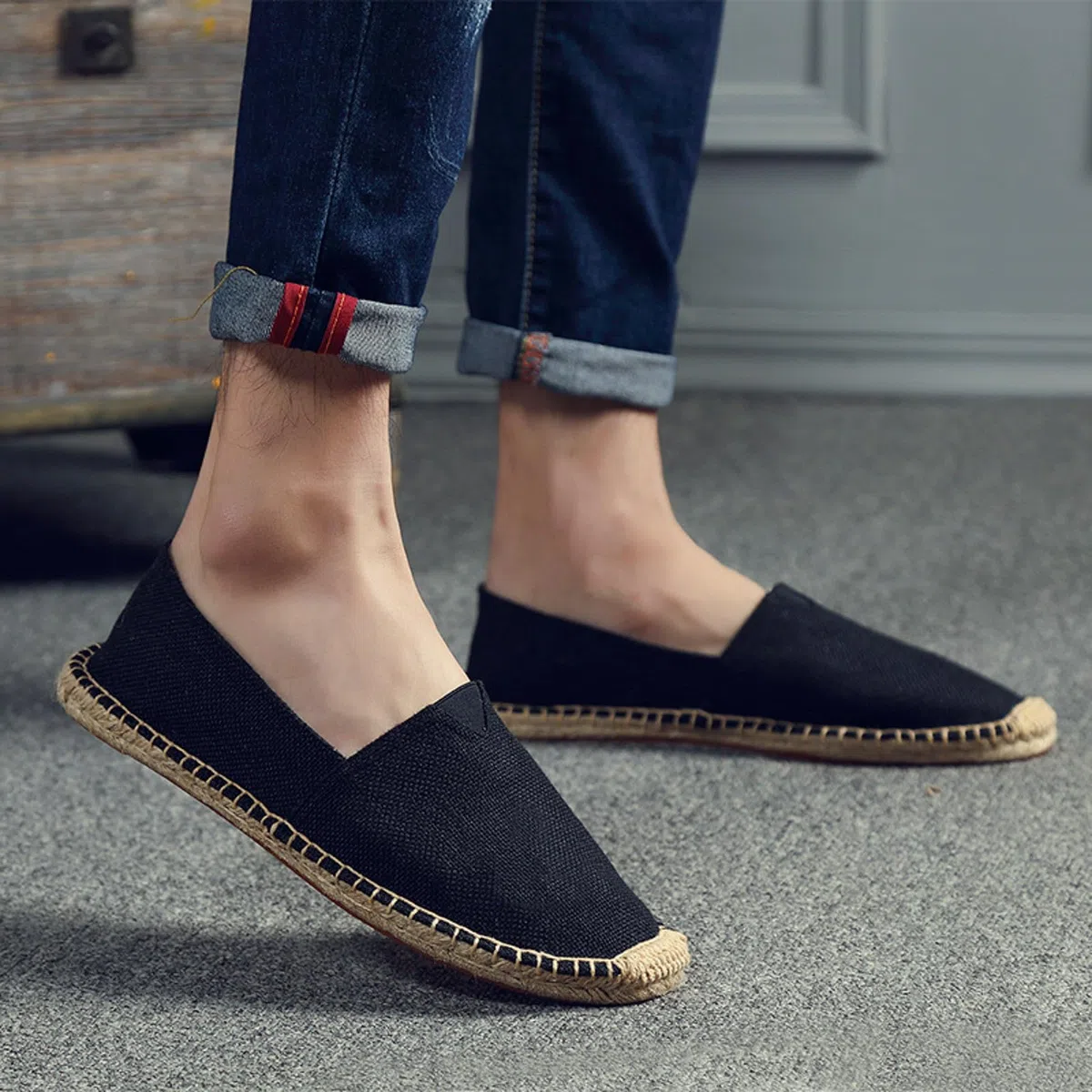 Generico Espadrillas Uomo Nero Misura 39 in Canvas Basse Espadrilles Mens Traspiranti Tinta Unita Suola Antiscivolo Scarpe Uomo Estive Classiche Slip On