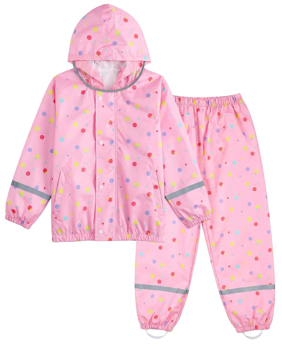 JiAmy Tuta Impermeabile Bambino e Bambina (2 Pezzi), Set Pioggia con Giacca e Pantaloni, Impermeabile Bambino con Cappuccio Trasparente & Bande Riflettenti per Scuola e Asilo (1-8 Anni)