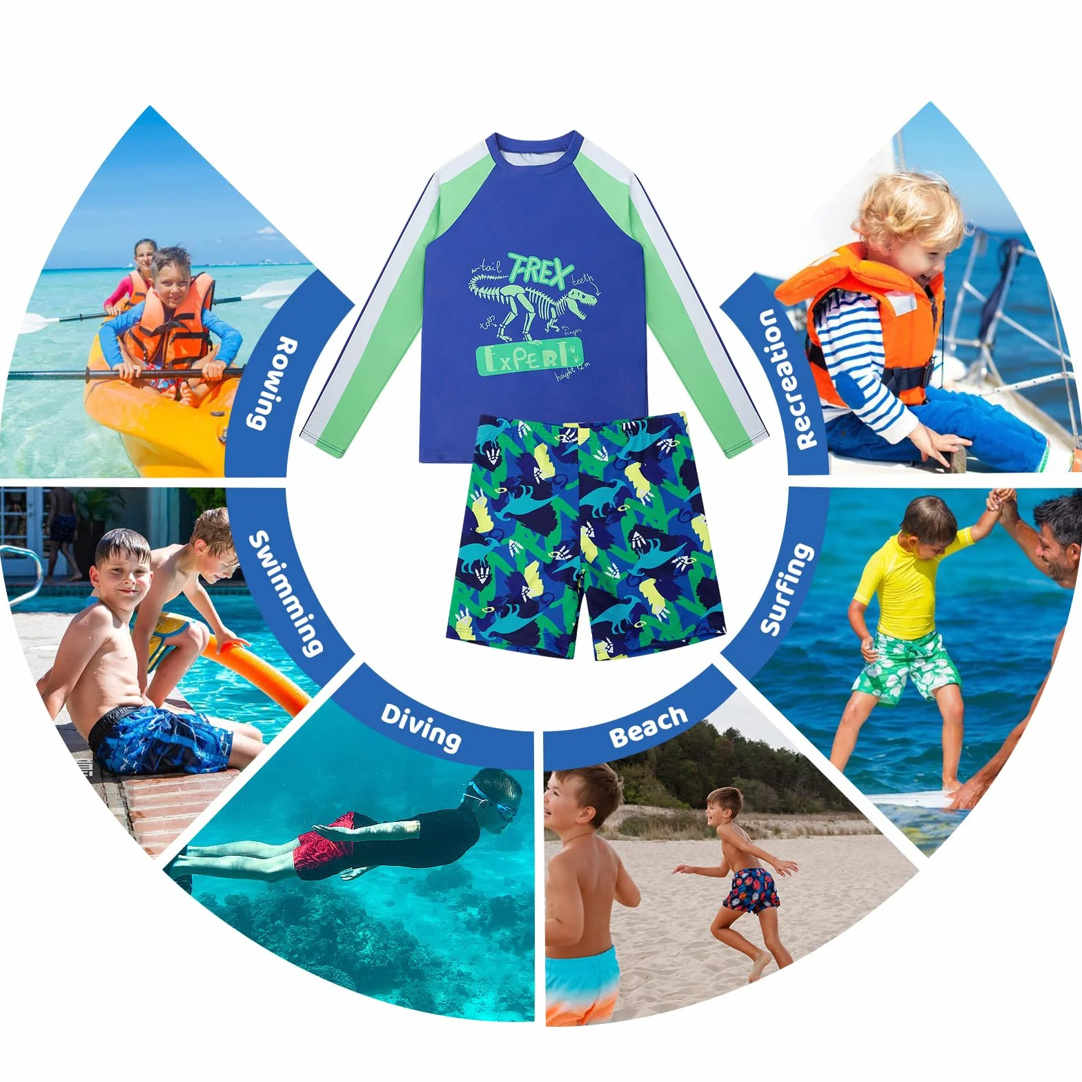 Costume Piscina Bambino Set Costumi da Bagno Mare Ragazzi Magliette Rash Guard Manica Lunga UV UPF50+ Protezione Asciugatura Rapida