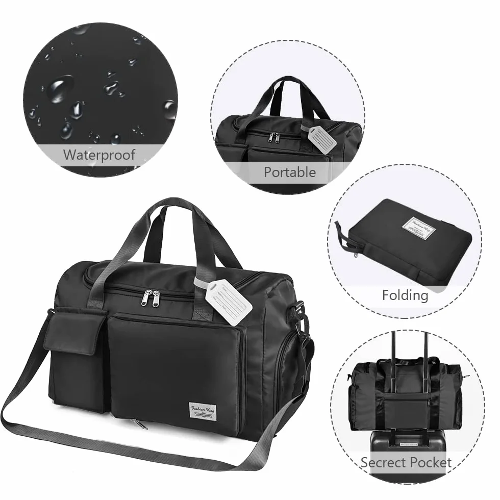 Flintronic Borsone da Viaggio Pieghevole, Borsone Palestra Sportiva con Etichetta Bagaglio, Borsa Sportiva con Scomparto Scarpe, Grande Capacità Borsa da Viaggio Duffel per Sport/Viaggi (35L)