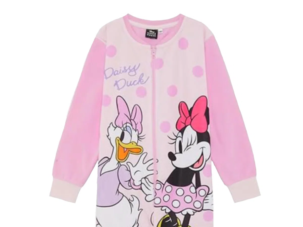 Disney Pigiama intero in pile, per bambine, prodotto ufficiale, con Minnie Mouse e Paperina, rosa, età 2-8 anni